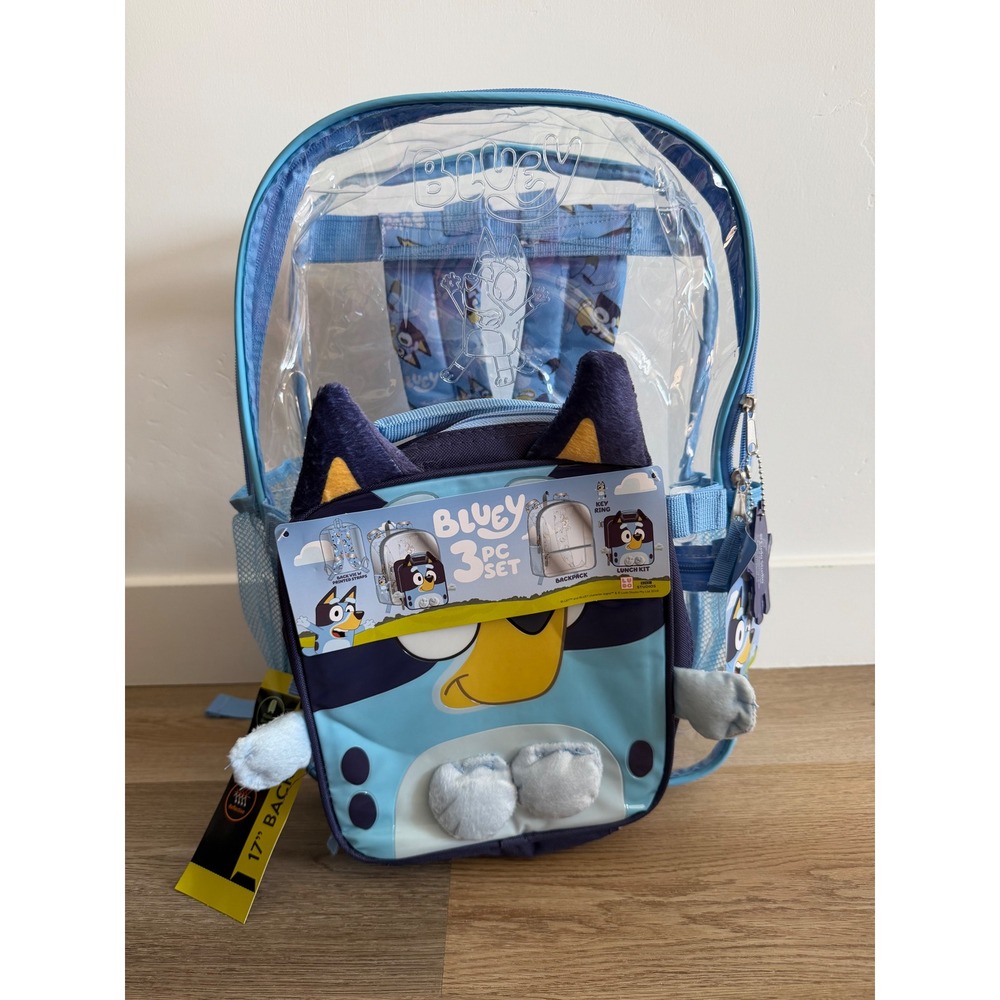 Kids backpack 17" clear bluey with lunch bag